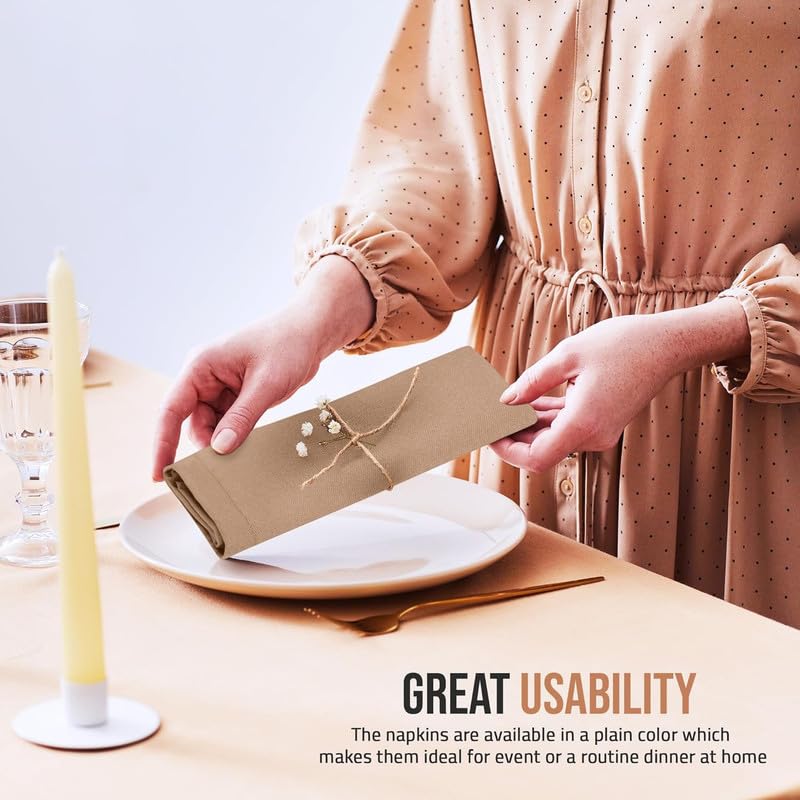 SEM B GRA 12 Pack Beige Cloth Napkins 10x10 Inches 100 Cotton Dinner Napkins with Hemmed Edges Washable Napkins Ideal for Parties Weddings and Dinners - Image 5