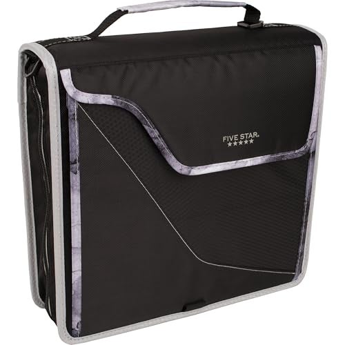 Five Star Zipper Binder, 3 Inch 3-Ring Binder with D Rings, Removable Padded Case, 5-Tab Expanding File and Multi-Use Strap, 850 Sheet Capacity, Black/Gray (29296IT8) - Image 3