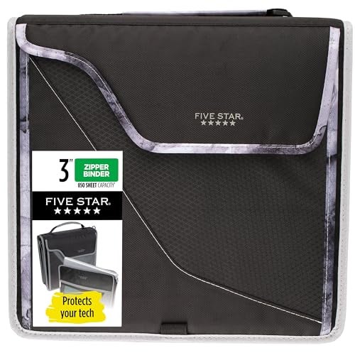 Five Star Zipper Binder, 3 Inch 3-Ring Binder with D Rings, Removable Padded Case, 5-Tab Expanding File and Multi-Use Strap, 850 Sheet Capacity, Black/Gray (29296IT8) - Image 1