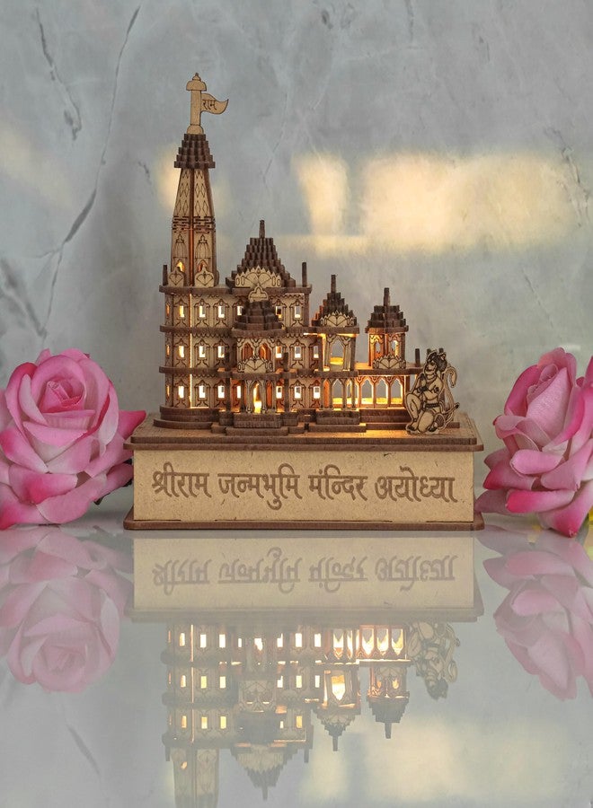 LASER ART نموذج ثلاثي الأبعاد لمعبد رام ماندير أيوديا بتقنية الليزر، مزود بإضاءة ومحول طاقة، مصنوع من خشب MDF عالي الجودة، بتصميم أصيل، مع علبة خارجية واقية - مثالي للمعابد المنزلية، وديكور المنزل، والهدايا - Image 1