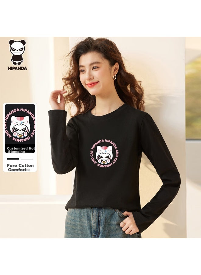 Hipanda Long-sleeve T-shirt For Women, Spring Slim-fit, Shaped Pure Cotton, Soft, Slimming, Inner Layer Base Top, Black, XL - Image 1