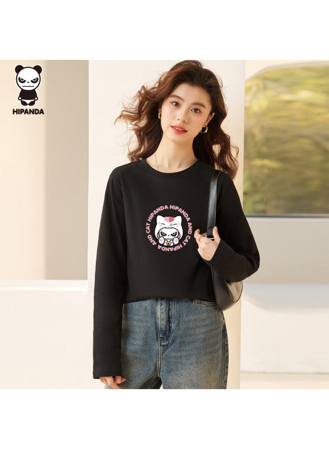 Hipanda Long-sleeve T-shirt For Women, Spring Slim-fit, Shaped Pure Cotton, Soft, Slimming, Inner Layer Base Top, Black, XL - Image 3