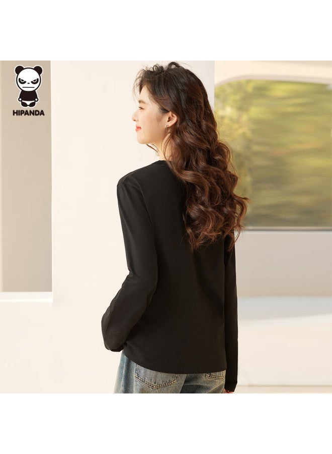Hipanda Long-sleeve T-shirt For Women, Spring Slim-fit, Shaped Pure Cotton, Soft, Slimming, Inner Layer Base Top, Black, XL - Image 4