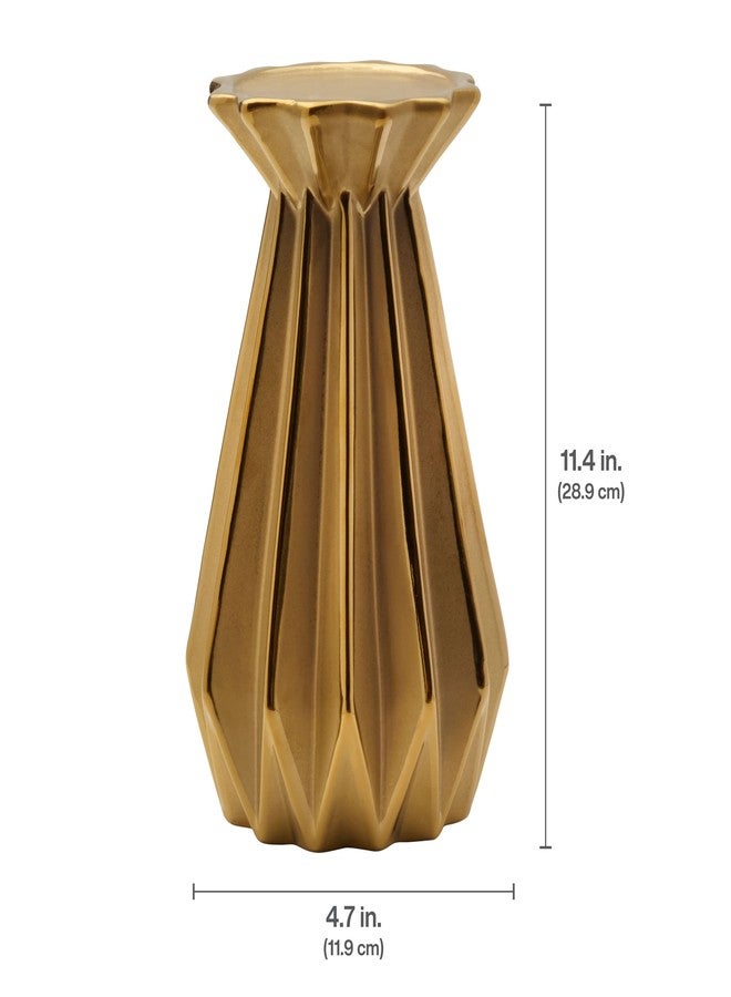 Elements 4.72x4.72x11.42 Inch Gold Ribbed Ceramic Candle Holder, for Use with Pillar Candle - Image 2