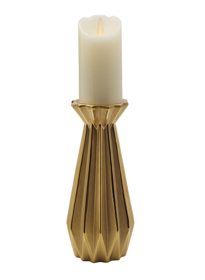 Elements 4.72x4.72x11.42 Inch Gold Ribbed Ceramic Candle Holder, for Use with Pillar Candle - Image 5