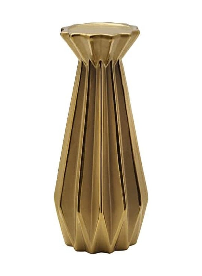 Elements 4.72x4.72x11.42 Inch Gold Ribbed Ceramic Candle Holder, for Use with Pillar Candle - Image 1