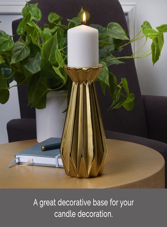 Elements 4.72x4.72x11.42 Inch Gold Ribbed Ceramic Candle Holder, for Use with Pillar Candle - Image 4