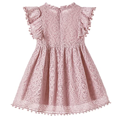 Niyage Toddler Girls Elegant Lace Pom Pom Flutter Sleeve Party Princess Dress Dusty Pink 140 - Image 2