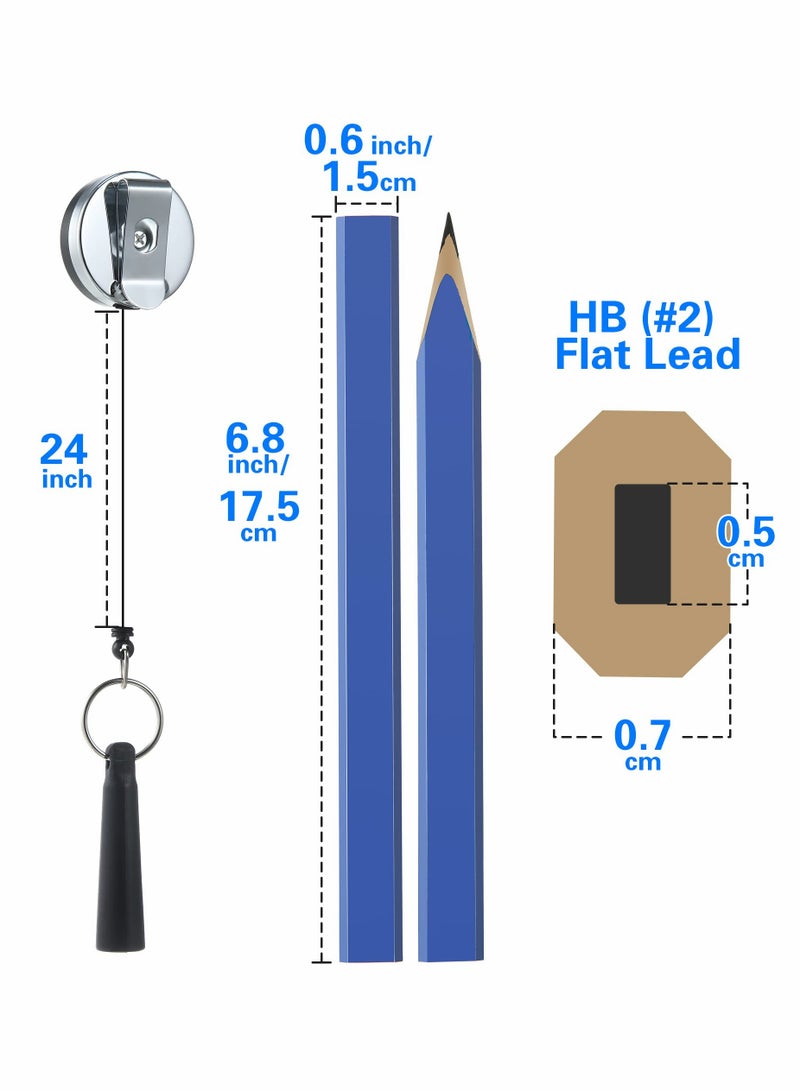 Excefore Carpenter Pencil Set, 6.8" Flat Octagon Hard Black Carpenter Marking Pencil with Sharpener and Silicone Heavy Duty Retractable Pen Holder for Wood Marking Tools - Image 3