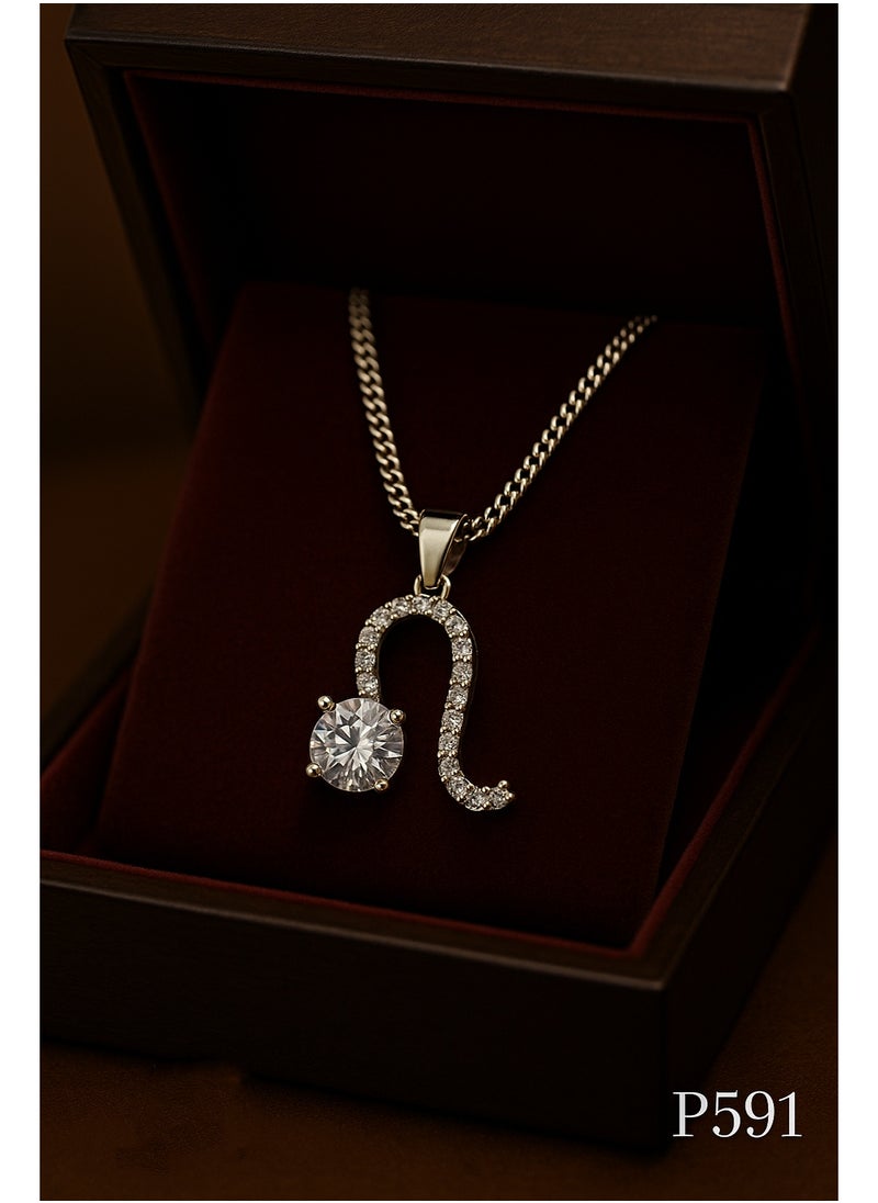 3Diamonds 3DIAMONDS Women's Platinum-Plated Necklace with Curved Crystal Pendant and Brilliant Center Stone  - Image 1
