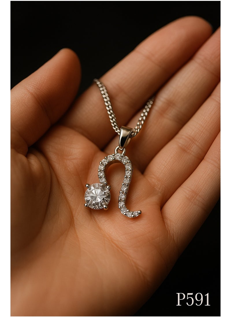 3Diamonds 3DIAMONDS Women's Platinum-Plated Necklace with Curved Crystal Pendant and Brilliant Center Stone  - Image 2