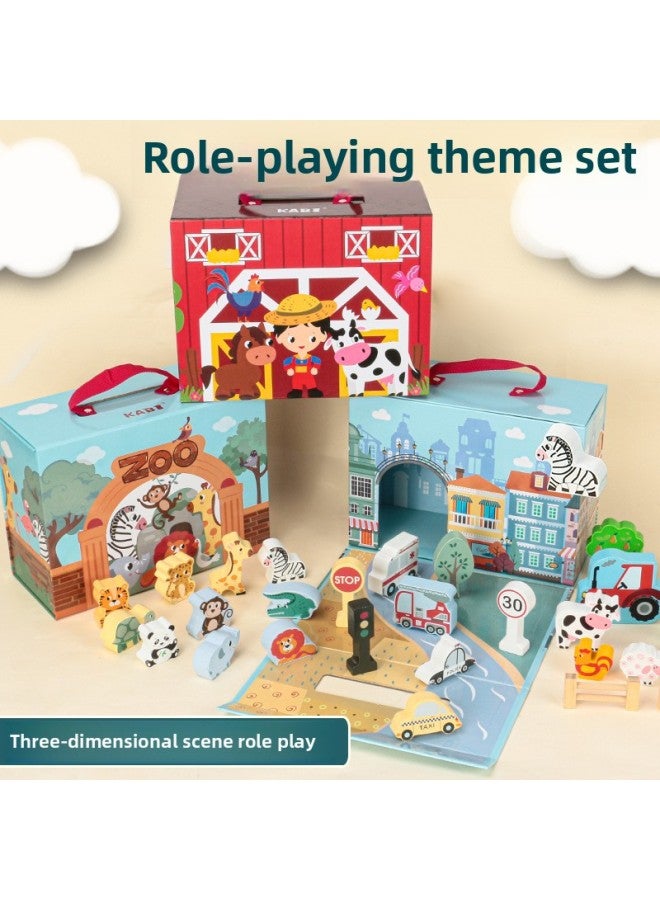 علبة هدية خشبية موضوع الكرتون مجموعة. 7 ألعاب علمية وتعليمية لرياض الأطفال، ألعاب تعليمية لحديقة الحيوان للأطفال - اللون: كرتون بطابع مدينة KABI - Image 2