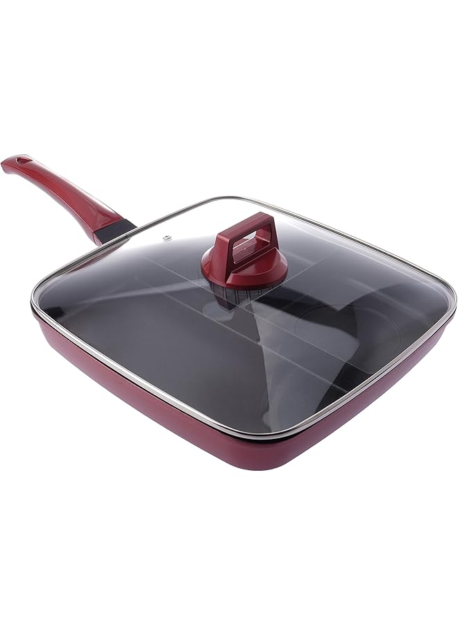 Alsaif New Life 3 In 1 Square Shape Breakfast Pan Marble Wine Red 32 Cm  - Image 1
