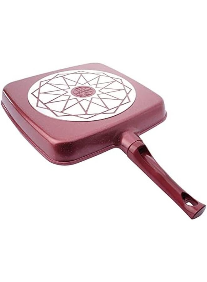 Alsaif New Life 3 In 1 Square Shape Breakfast Pan Marble Wine Red 32 Cm  - Image 4