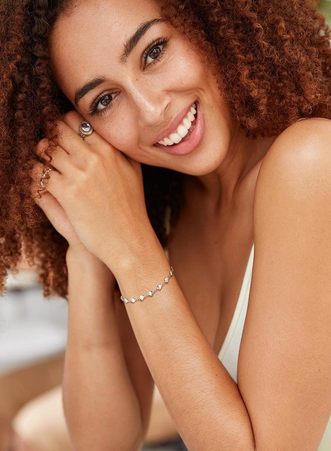 U7 Stainless Steel Heart Bracelet for Women Silver Chain Bracelets Heart Link Bracelet for Women Lover, 8 Inch - Image 3