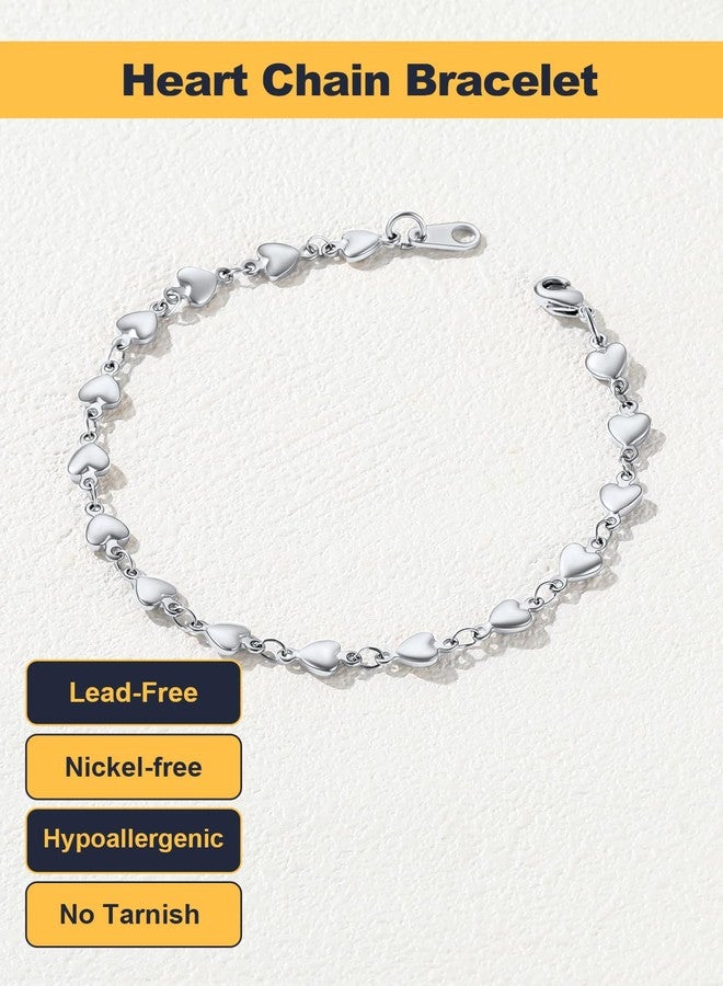 U7 Stainless Steel Heart Bracelet for Women Silver Chain Bracelets Heart Link Bracelet for Women Lover, 8 Inch - Image 5