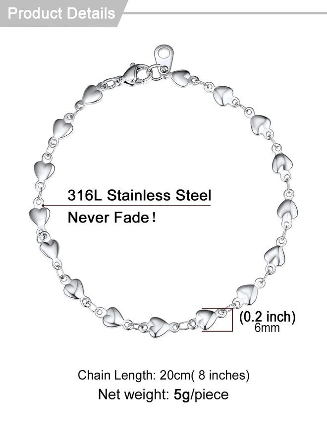 U7 Stainless Steel Heart Bracelet for Women Silver Chain Bracelets Heart Link Bracelet for Women Lover, 8 Inch - Image 4