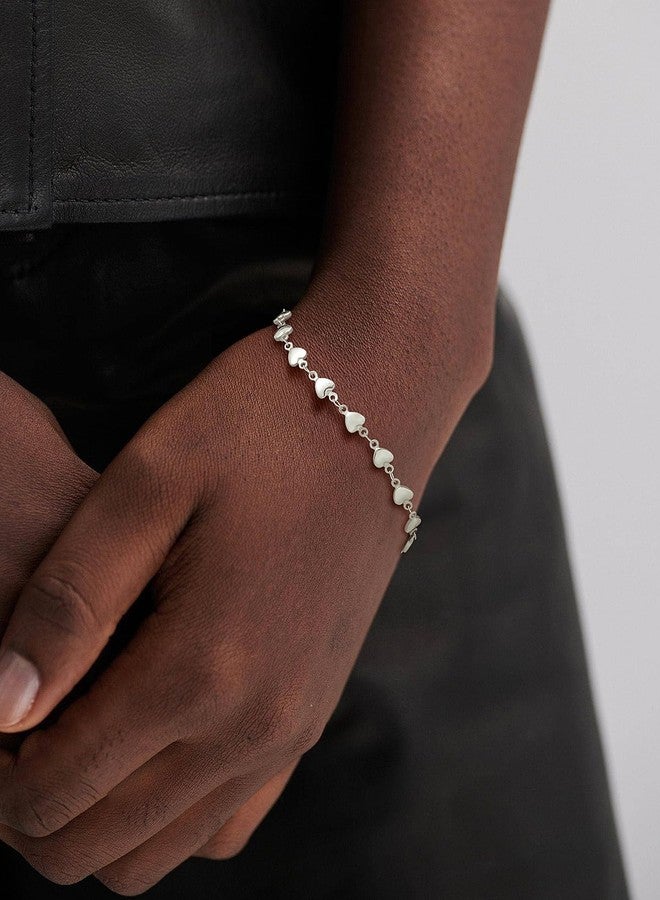 U7 Stainless Steel Heart Bracelet for Women Silver Chain Bracelets Heart Link Bracelet for Women Lover, 8 Inch - Image 2