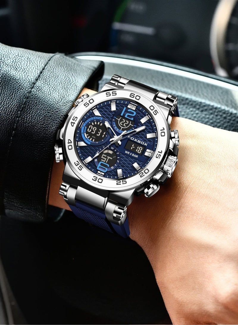 FOXBOX Men's Luxury LCD Display Wristwatches Waterproof Military Quartz for Men+Box - Image 2