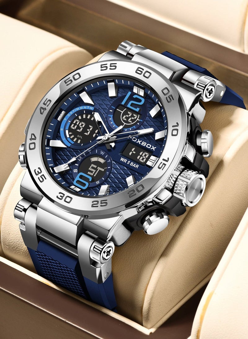 FOXBOX Men's Luxury LCD Display Wristwatches Waterproof Military Quartz for Men+Box - Image 3
