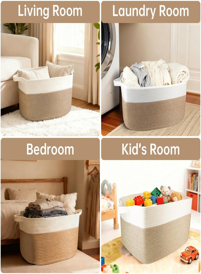 Garlephant 75L Large Cotton Rope Basket 22" x 17" x 12",Large Blanket Basket with Handle,woven baskets for storage,Storage Baskets for Organizing - Image 2