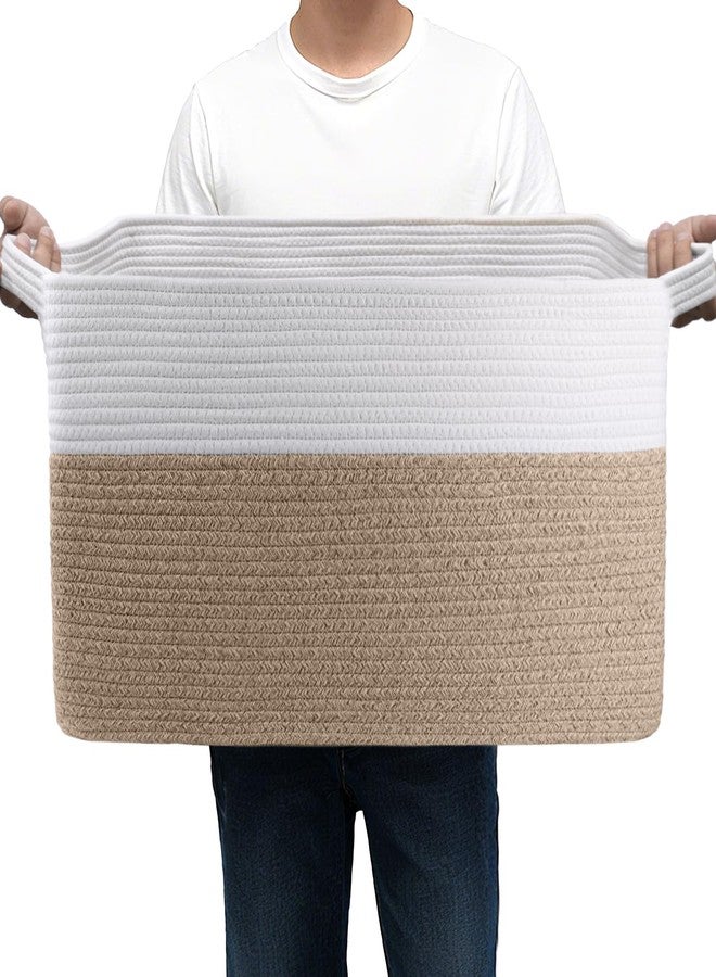 Garlephant 75L Large Cotton Rope Basket 22" x 17" x 12",Large Blanket Basket with Handle,woven baskets for storage,Storage Baskets for Organizing - Image 1