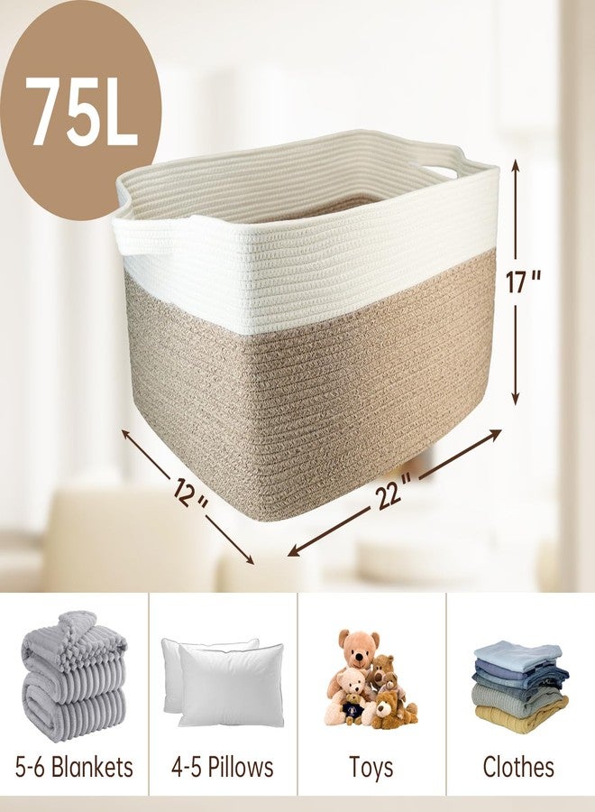 Garlephant 75L Large Cotton Rope Basket 22" x 17" x 12",Large Blanket Basket with Handle,woven baskets for storage,Storage Baskets for Organizing - Image 3