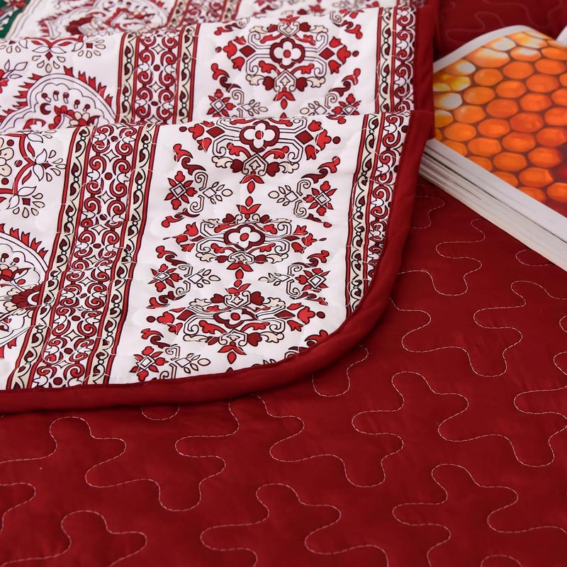 WONGS BEDDING مجموعة أغطية الأسرّة بأسلوب البوهو، حجم كامل، لون أحمر، مجموعة أغطية أسرّة بأسلوب البوهو، غطاء سرير خفيف وناعم جدًا قابل للتحويل، مناسب لجميع المواسم، مقاس 90" × 78" (3 قطعة) - Image 5