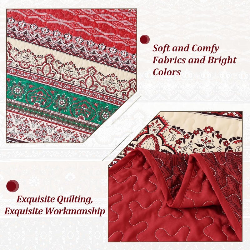 WONGS BEDDING مجموعة أغطية الأسرّة بأسلوب البوهو، حجم كامل، لون أحمر، مجموعة أغطية أسرّة بأسلوب البوهو، غطاء سرير خفيف وناعم جدًا قابل للتحويل، مناسب لجميع المواسم، مقاس 90" × 78" (3 قطعة) - Image 4