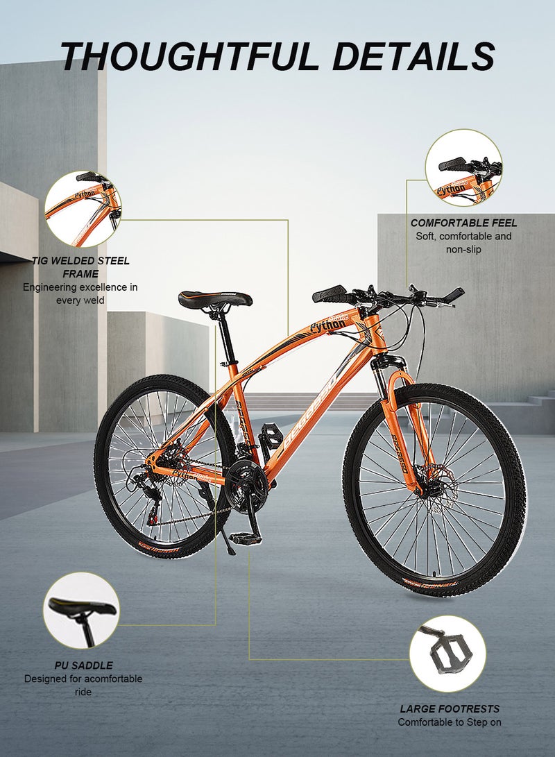 begasso 24 Inch Mountain Bike, 21 Speed Rear Derailleur Steel Frame Cycle, with Dual Disc Brake for Men Women Variable Speed Mountain Bike  - Image 2
