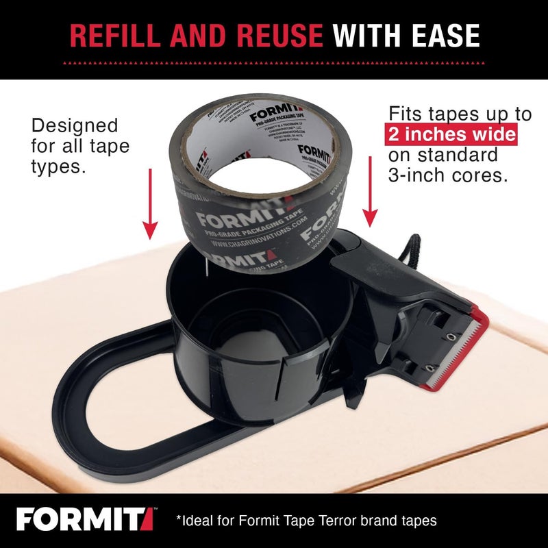 Tape Terror Clear Packing Tape with Dispenser (1 Roll) - Professional Grade for Boxes - Packaging, Shipping with Refillable Dispenser, Fits Standard Bulk Tapes Up to 2" Wide - Image 4