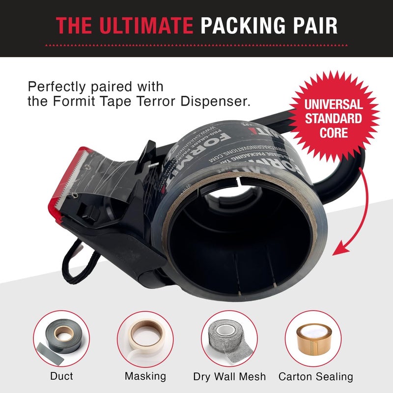 Tape Terror Clear Packing Tape with Dispenser (1 Roll) - Professional Grade for Boxes - Packaging, Shipping with Refillable Dispenser, Fits Standard Bulk Tapes Up to 2" Wide - Image 3