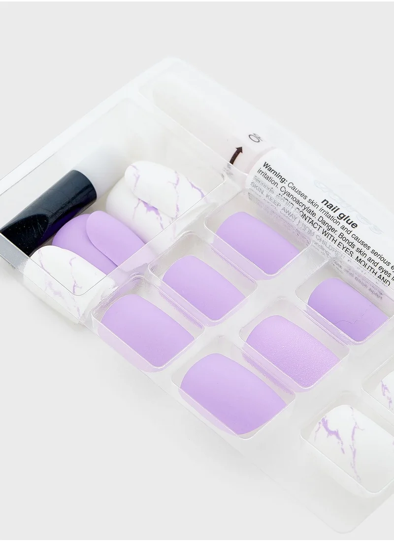 Claires Marble Square Faux Nail Set - Lilac 24 Pack