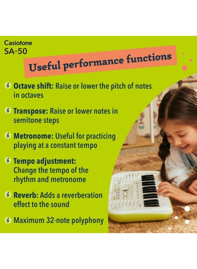 Casiotone Mini Keyboard SA-50 with Piano tones, White (32 Keys) - Image 5