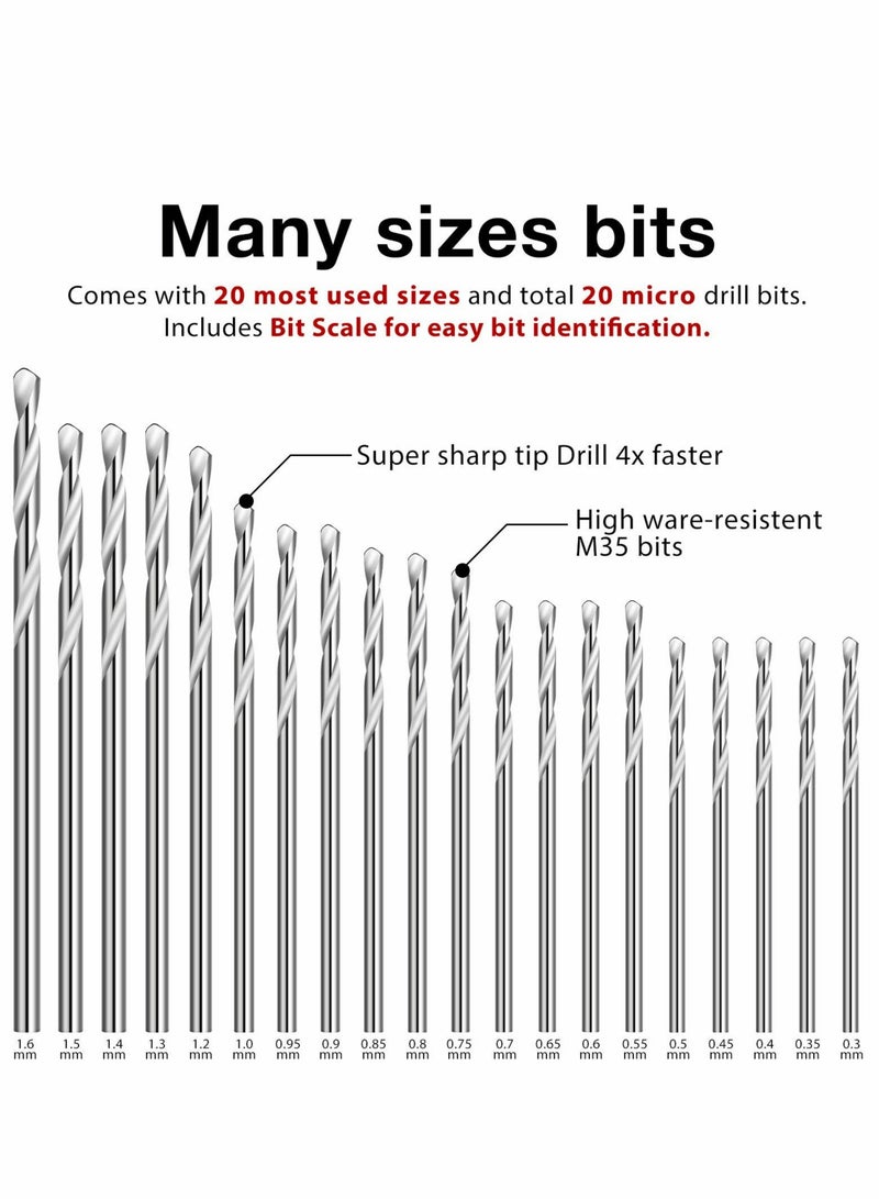 Excefore Micro Mini Drill Bit Set Tiny Drill Bits Small Shank Full-Ground HSS Twist Drill High Speed Steel Boards Tiny Drill Bits for Dill, 40PCS/0.3-1.6 mm - Image 1
