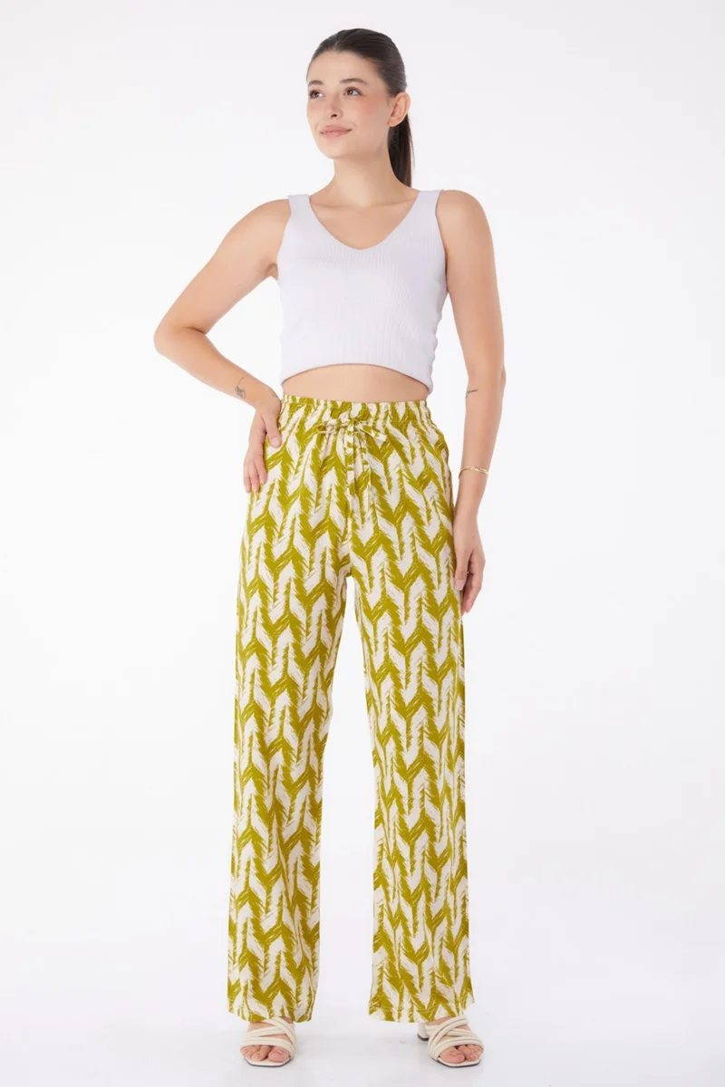 Tofisa Plain Mid Women's Green Patterned Trousers - 13264