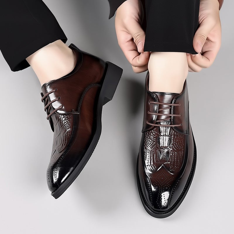 Carved Brogue British Genuine Leather Business Formal Leather Shoes Men'S Lace-Up Derby Shoes Pointed Toe Youth - Image 5
