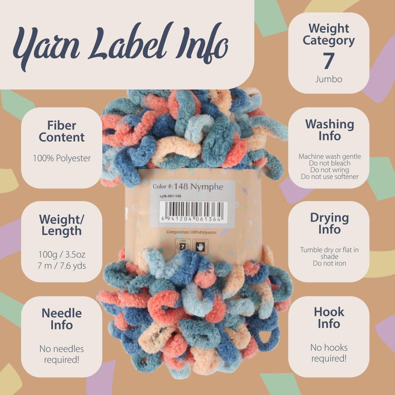 BambooMN JubileeYarn Fun Finger Loops Yarn - 100g/Skein Jumbo Polyester - Variety Pack - 3 Skeins - Image 4