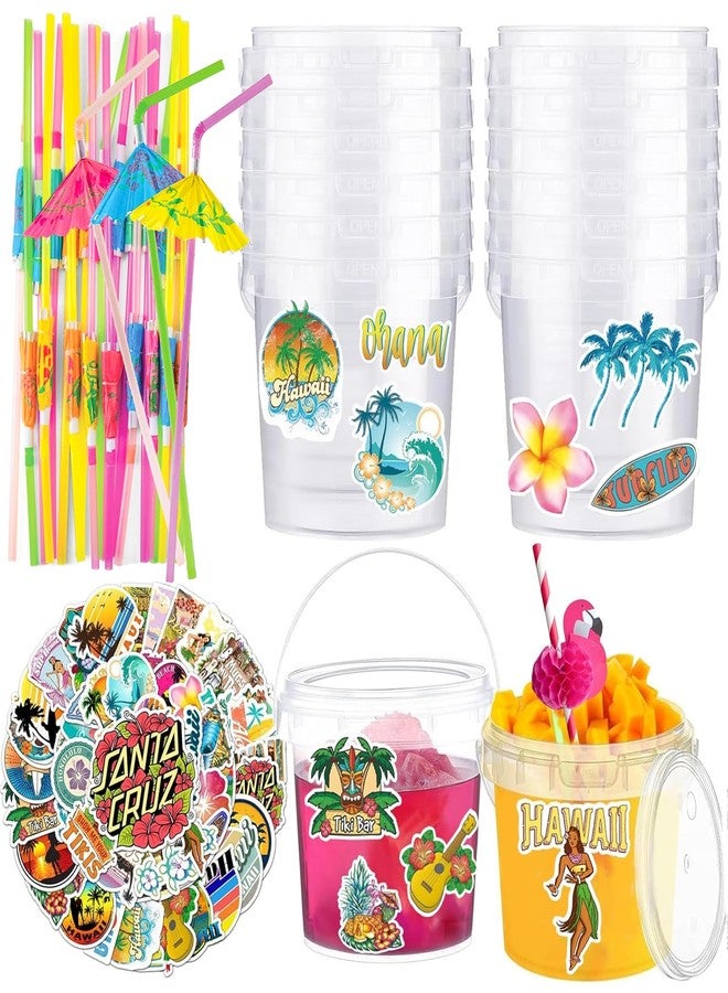LAIAMER 20 Sets 32 oz Ice Cream Buckets with Lids and Handles Clear Plastic Cocktail Rum Drink Buckets Reusable Food Storage Containers Ice Cream Tub for Parties - Image 1