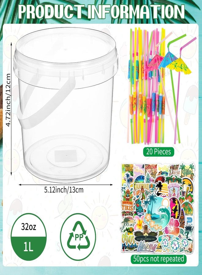 LAIAMER 20 Sets 32 oz Ice Cream Buckets with Lids and Handles Clear Plastic Cocktail Rum Drink Buckets Reusable Food Storage Containers Ice Cream Tub for Parties - Image 2