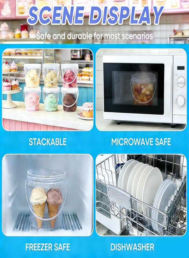 LAIAMER 20 Sets 32 oz Ice Cream Buckets with Lids and Handles Clear Plastic Cocktail Rum Drink Buckets Reusable Food Storage Containers Ice Cream Tub for Parties - Image 4