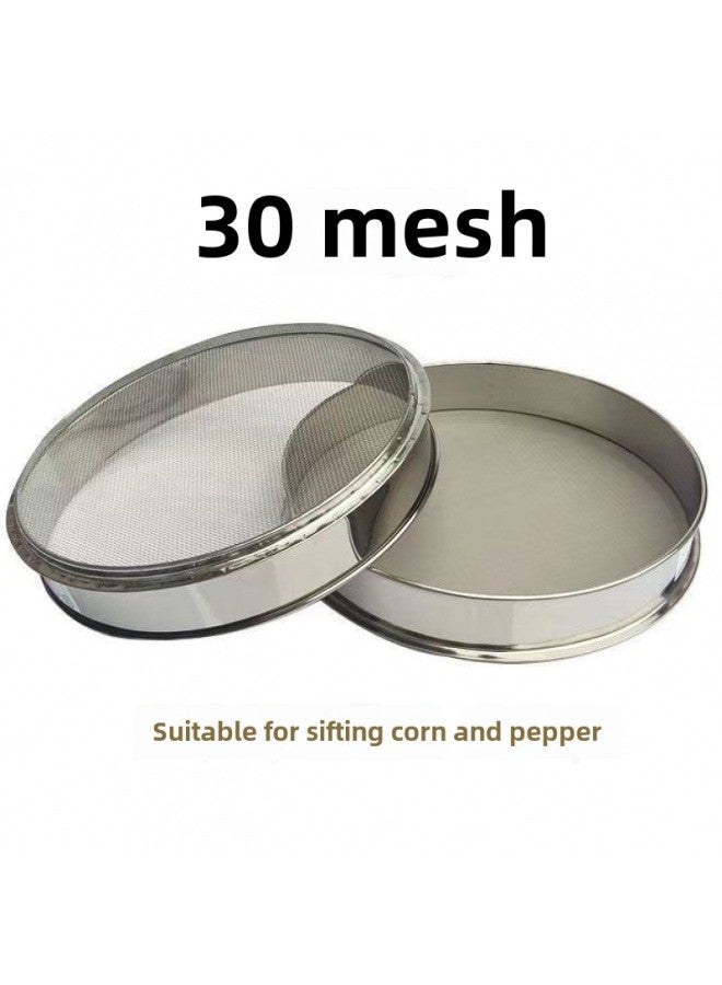 Flour Sieve Stainless Steel Sieve Rice Sieve Powder Sieve Sesame Sieve Ultra-fine Baking Sieve Cat Litter Dust Household Sieve Wholesale-Specifications:30 Mesh--Color:Overall 304 Stainless Steel Diameter 30cm Round - Image 1