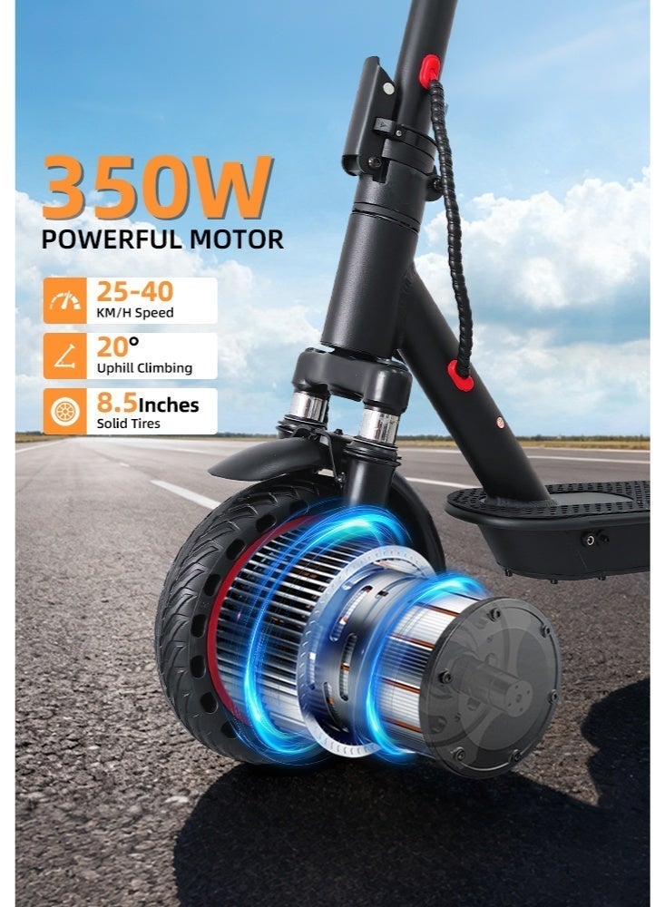 bolin Electric Scooter，One-Click Folding Electric Scooter，With Front and Rear Shock Absorbers, 20-45km/h Speed, 350W Brushless Motor, APP Control, 25km Range, for Adults & Teens, 150kg Load Capacity, Black - Image 2