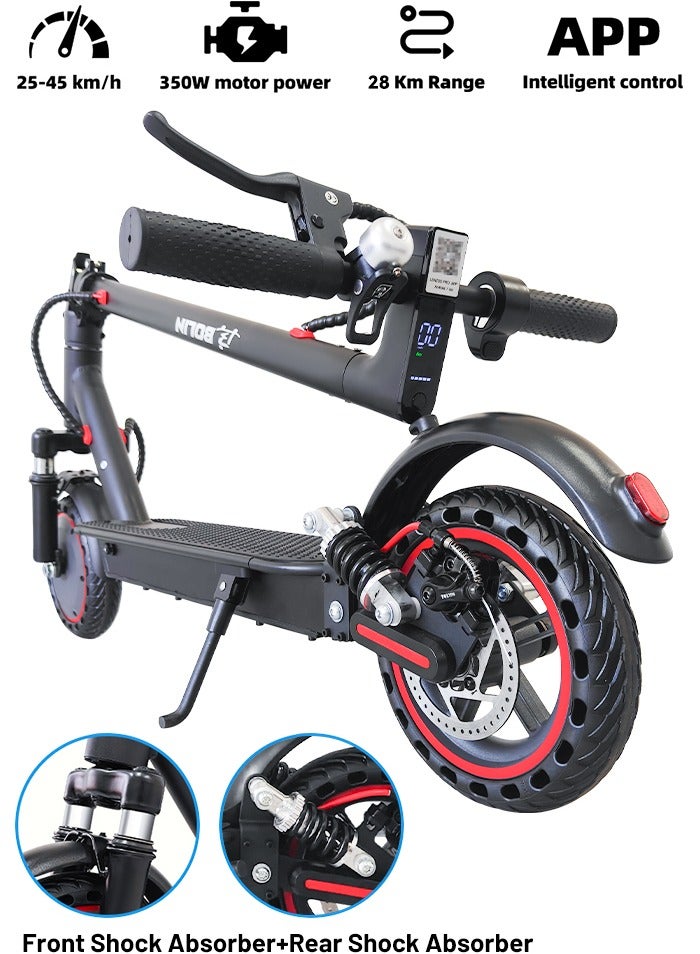 bolin Electric Scooter，One-Click Folding Electric Scooter，With Front and Rear Shock Absorbers, 20-45km/h Speed, 350W Brushless Motor, APP Control, 25km Range, for Adults & Teens, 150kg Load Capacity, Black - Image 1