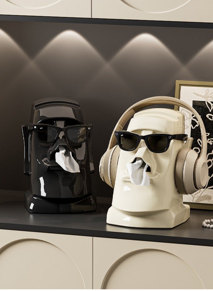 Paper towel box - multi-functional earphone stand for the Easter Island Moai statues - built-in spring - large-capacity desktop tissue box - Image 2