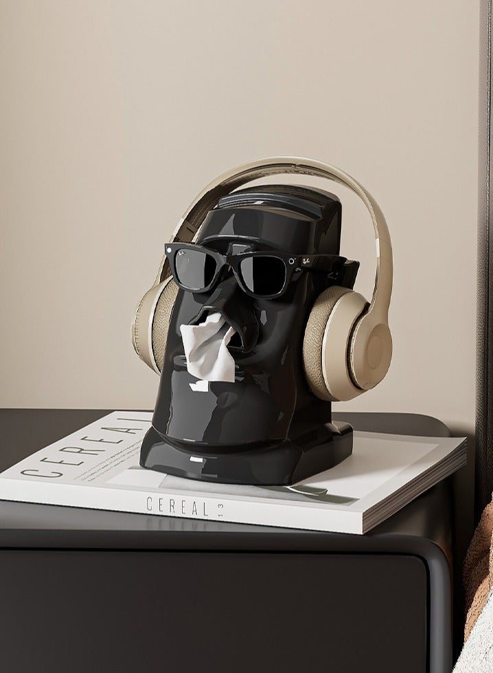Paper towel box - multi-functional earphone stand for the Easter Island Moai statues - built-in spring - large-capacity desktop tissue box - Image 1