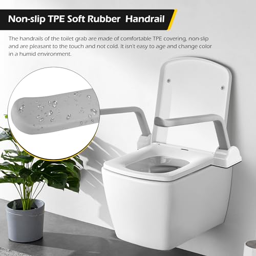 Dyna-Living Toilet Safety Rails 480lbs Load-Bearing Toilet Safety Frame with Flip Up Non-Slip Aluminum Alloy Armrest Toilet Assist Devices for Seniors Toilet Support Bars for Elderly Toilet Seat Rails - Image 5