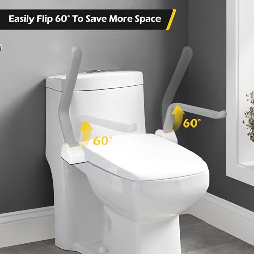 Dyna-Living Toilet Safety Rails 480lbs Load-Bearing Toilet Safety Frame with Flip Up Non-Slip Aluminum Alloy Armrest Toilet Assist Devices for Seniors Toilet Support Bars for Elderly Toilet Seat Rails - Image 4