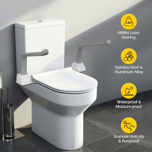 Dyna-Living Toilet Safety Rails 480lbs Load-Bearing Toilet Safety Frame with Flip Up Non-Slip Aluminum Alloy Armrest Toilet Assist Devices for Seniors Toilet Support Bars for Elderly Toilet Seat Rails - Image 2