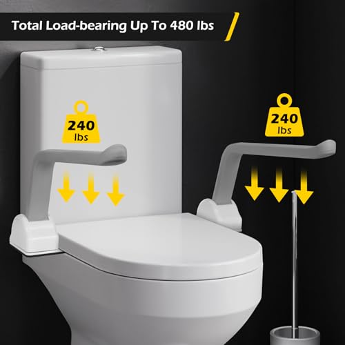 Dyna-Living Toilet Safety Rails 480lbs Load-Bearing Toilet Safety Frame with Flip Up Non-Slip Aluminum Alloy Armrest Toilet Assist Devices for Seniors Toilet Support Bars for Elderly Toilet Seat Rails - Image 3